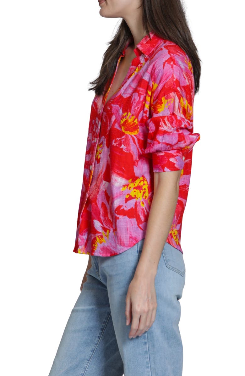 APNY Floral Blouson Sleeve Button-Up Shirt, Alternate, color, Pink Multi