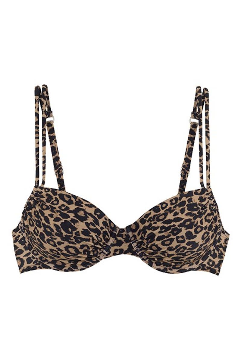 LASCANA Women's Leopard Print Underwire Bikini Top Size 36D, Alternate, color, Leopard Printed