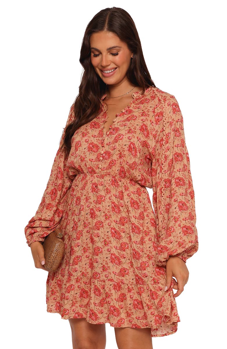Petal & Pup Marti Floral Long Sleeve Minidress, Alternate, color, Tan Floral