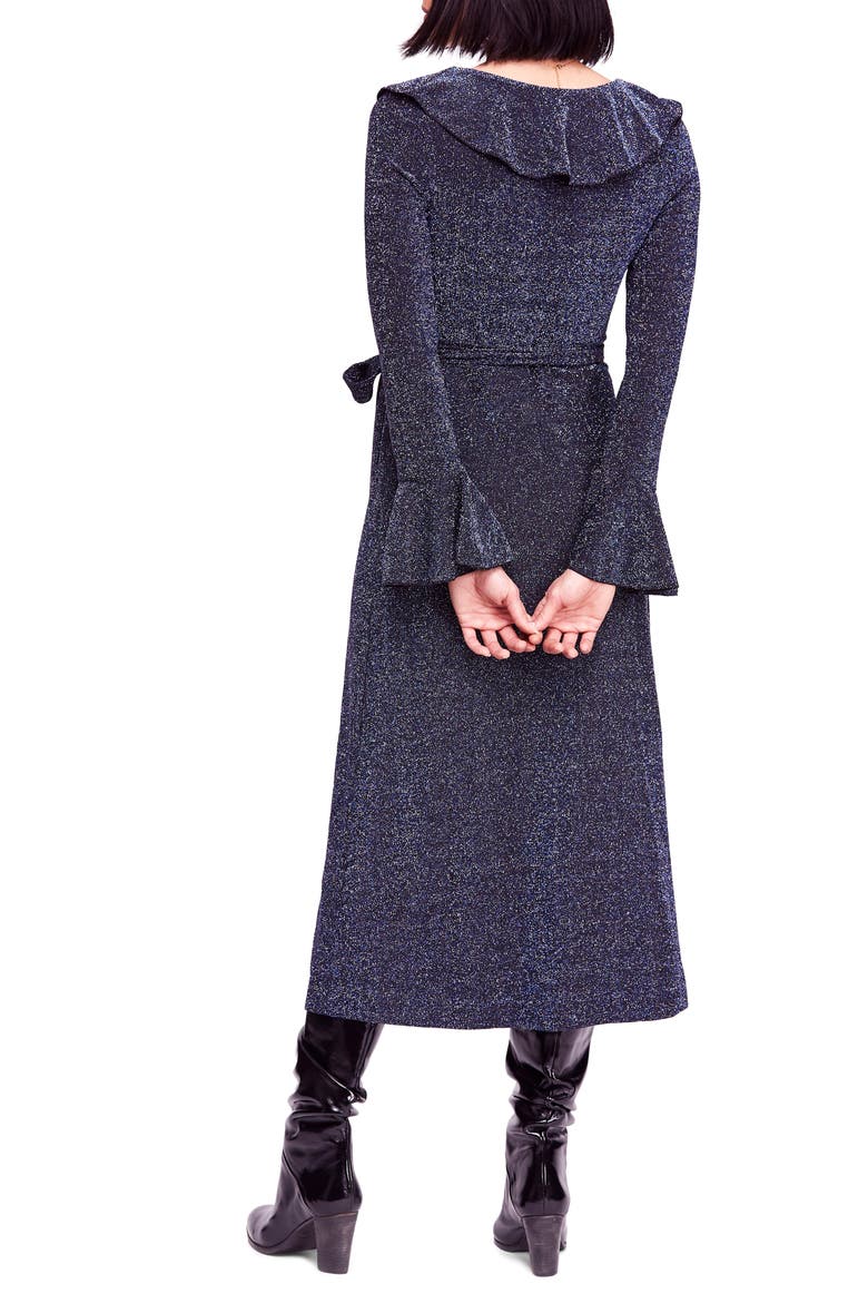One More Time Shimmer Midi Wrap Dress, Alternate, color, NAVY