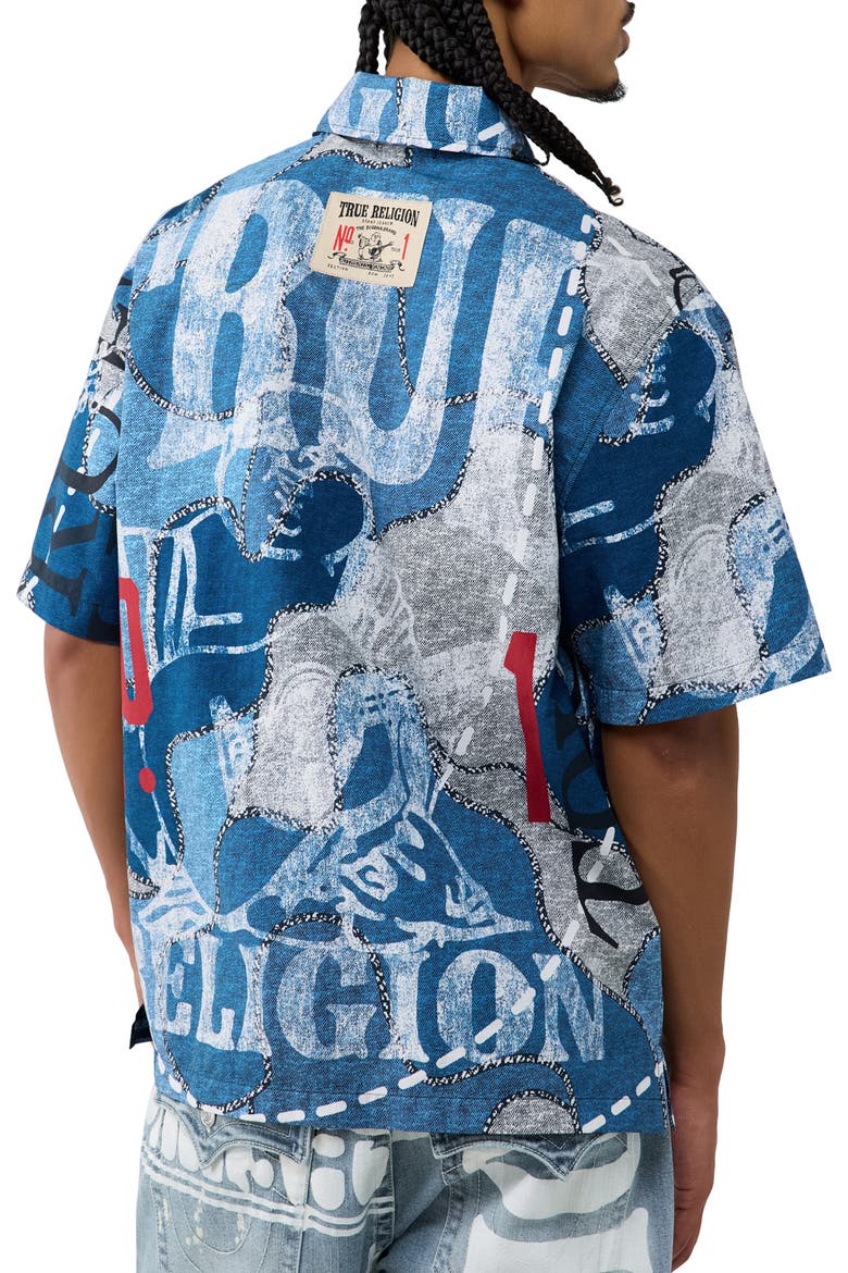 Cotton Poplin Short Sleeve Shirt, Alternate, color, INDIGO NATURAL RED AOP