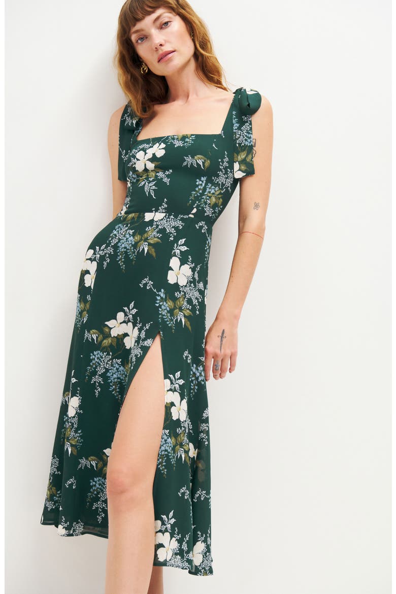Twilight Floral Tie Shoulder Midi Dress, Alternate, color, PORTIA