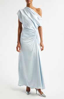 A.L.C. Penny Ruched One-Shoulder Satin Gown