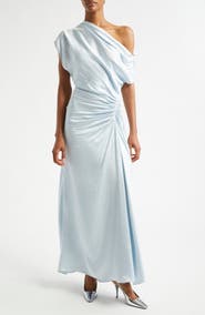 A.L.C. Penny Ruched One-Shoulder Satin Gown