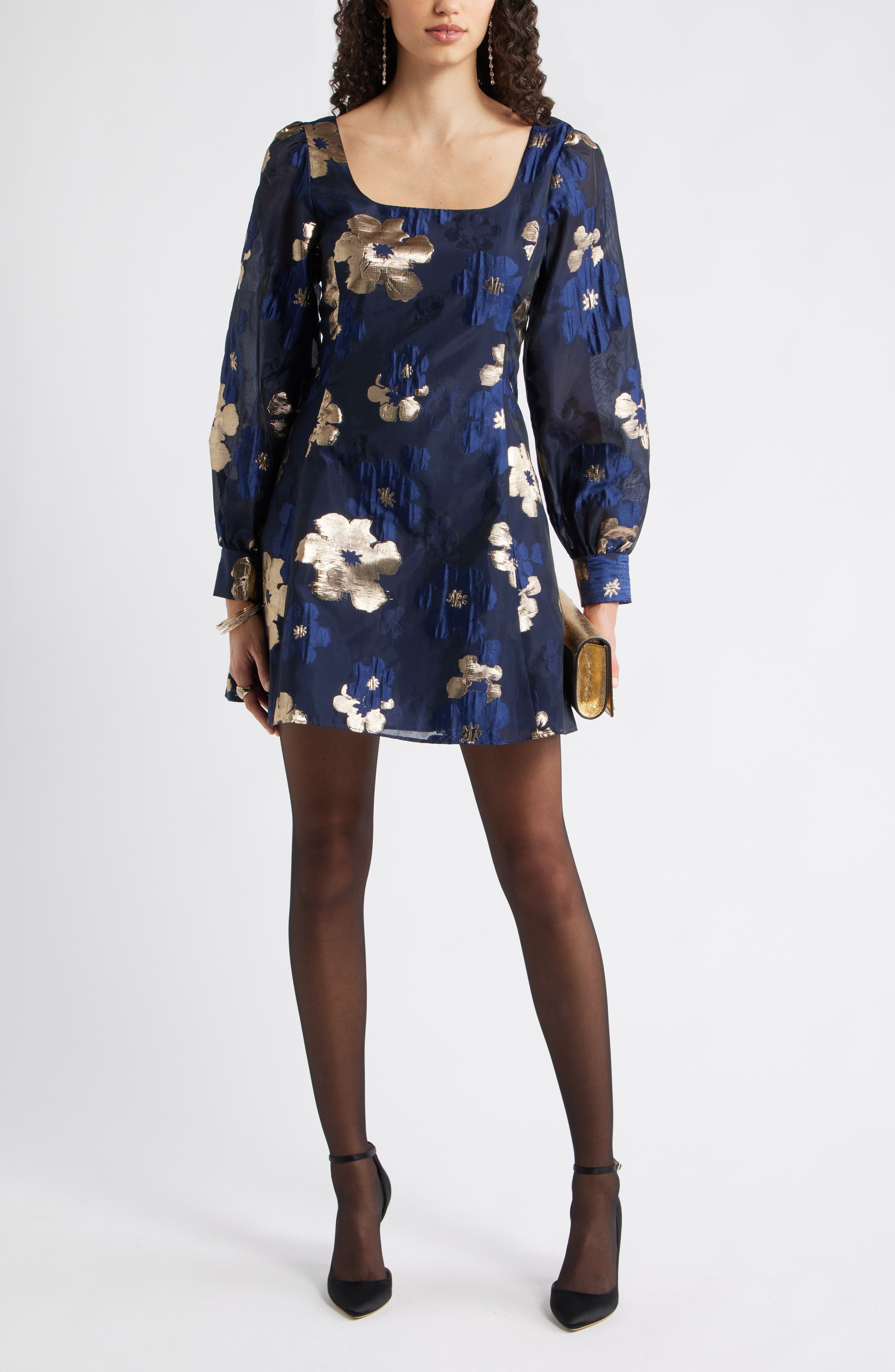 Chelsea28 Metallic Floral Jacquard Minidress