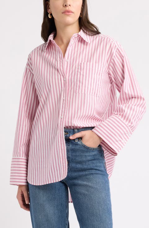 Stripe Cotton Poplin Button-Up Shirt