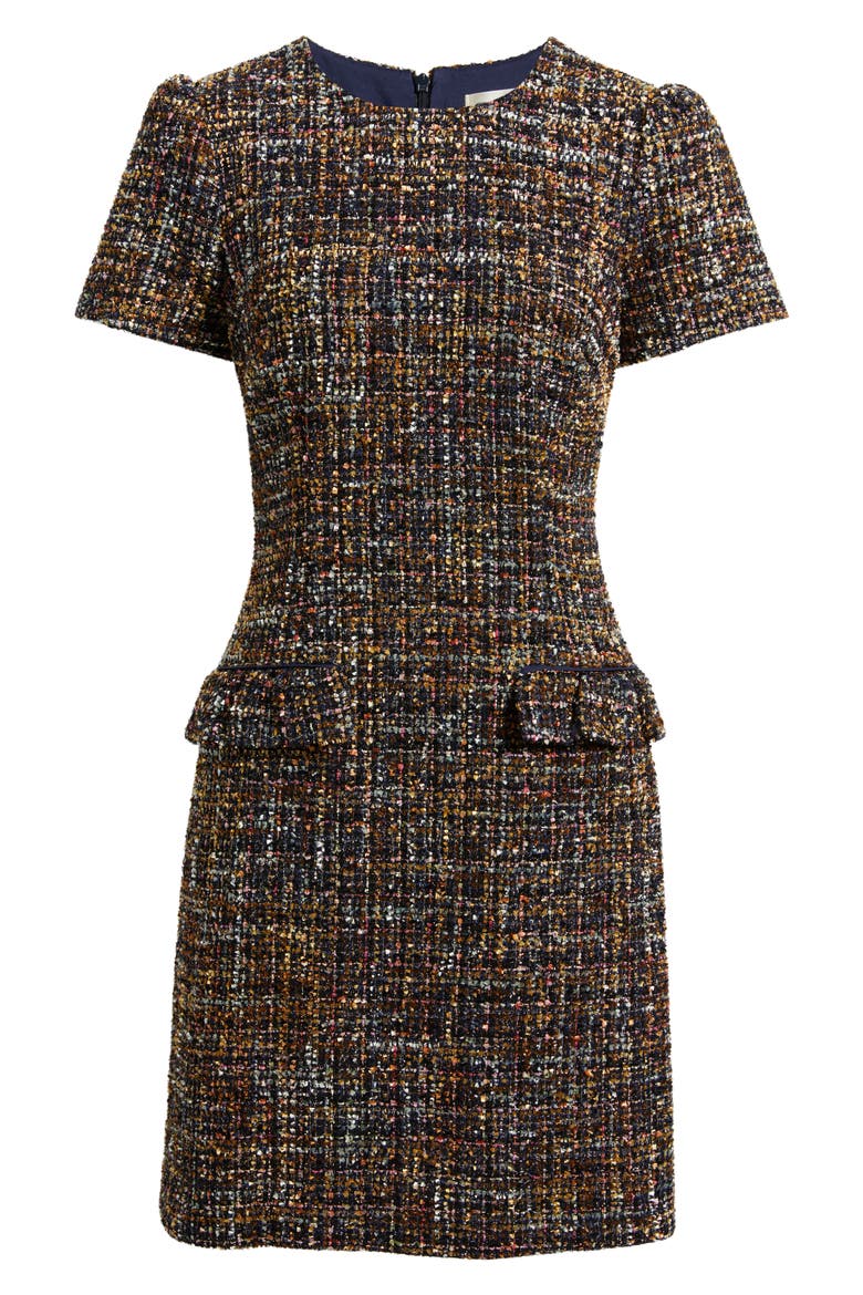 Jewel Neck Tweed Shift Dress, Alternate, color, NAVY MULTI