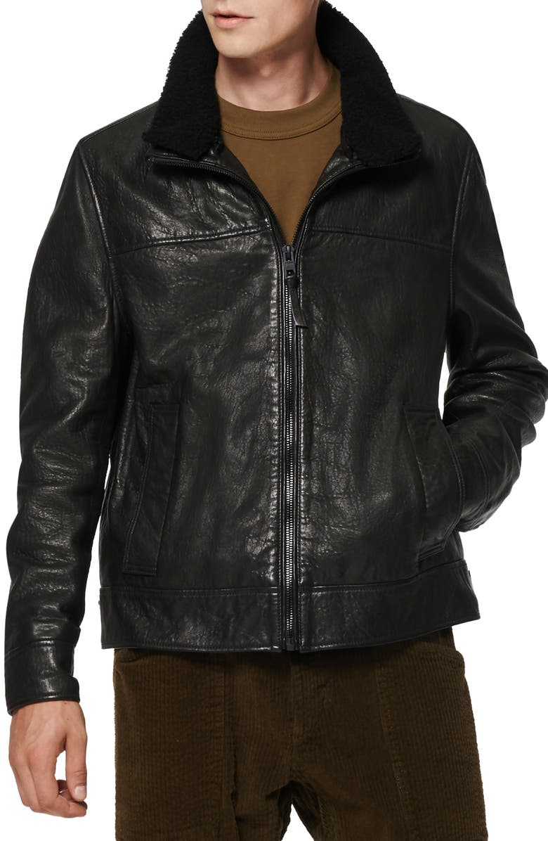 Andrew Marc Augustine Leather Jacket with Genuine Shearling Collar, Main, color, 