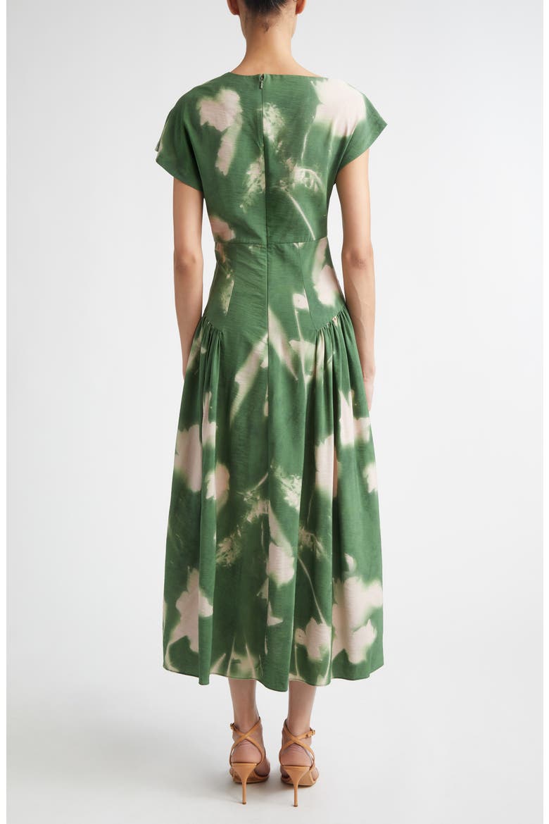 Abstract Floral Draped Crepe A-Line Midi Dress, Alternate, color, CACTUS