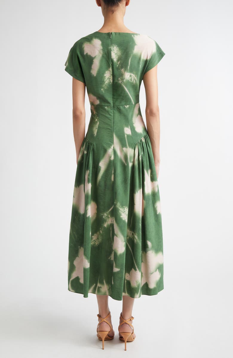 Lela Rose Abstract Floral Draped Crepe A-Line Midi Dress, Alternate, color, Cactus