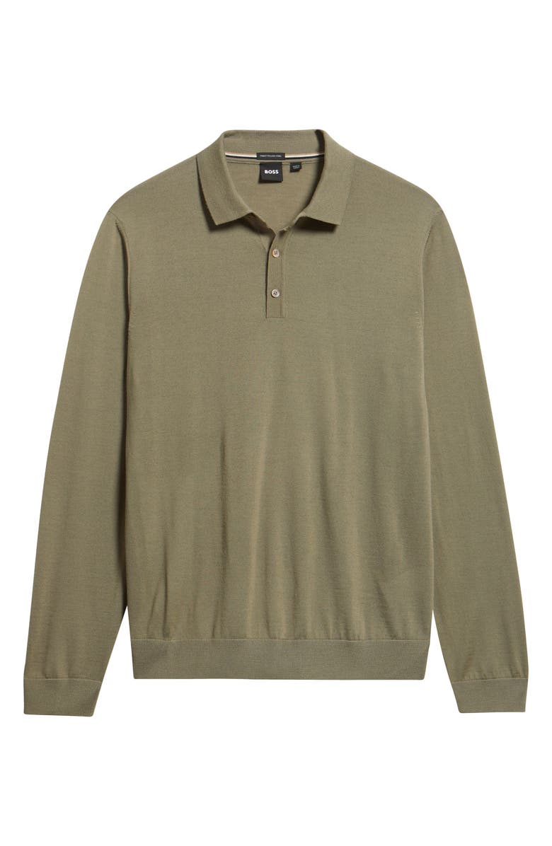 BOSS Lancione Wool Polo Sweater, Alternate, color, Open Brown