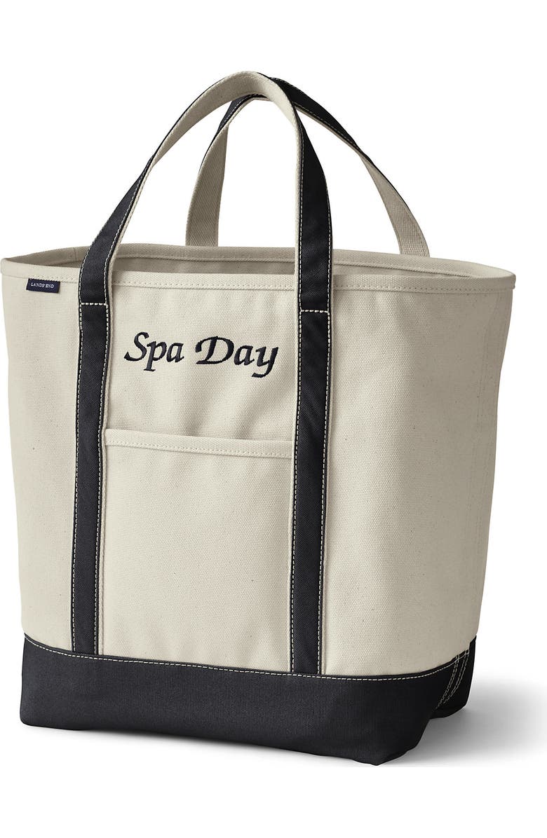 Lands' End Open Top Canvas Tote Bag, Main, color, Natural/Black