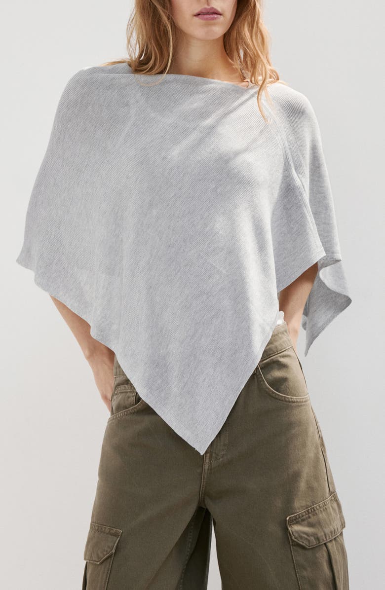 MANGO Raul Asymmetrical Hem Knit Cape, Main, color, Light Heather Grey