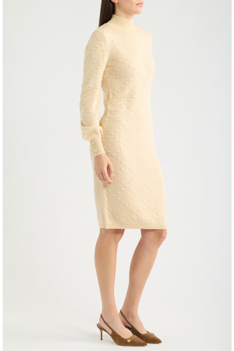 Bobble Diamond Stitch Long Sleeve Sweater Dress, Alternate, color, MACADAMIA