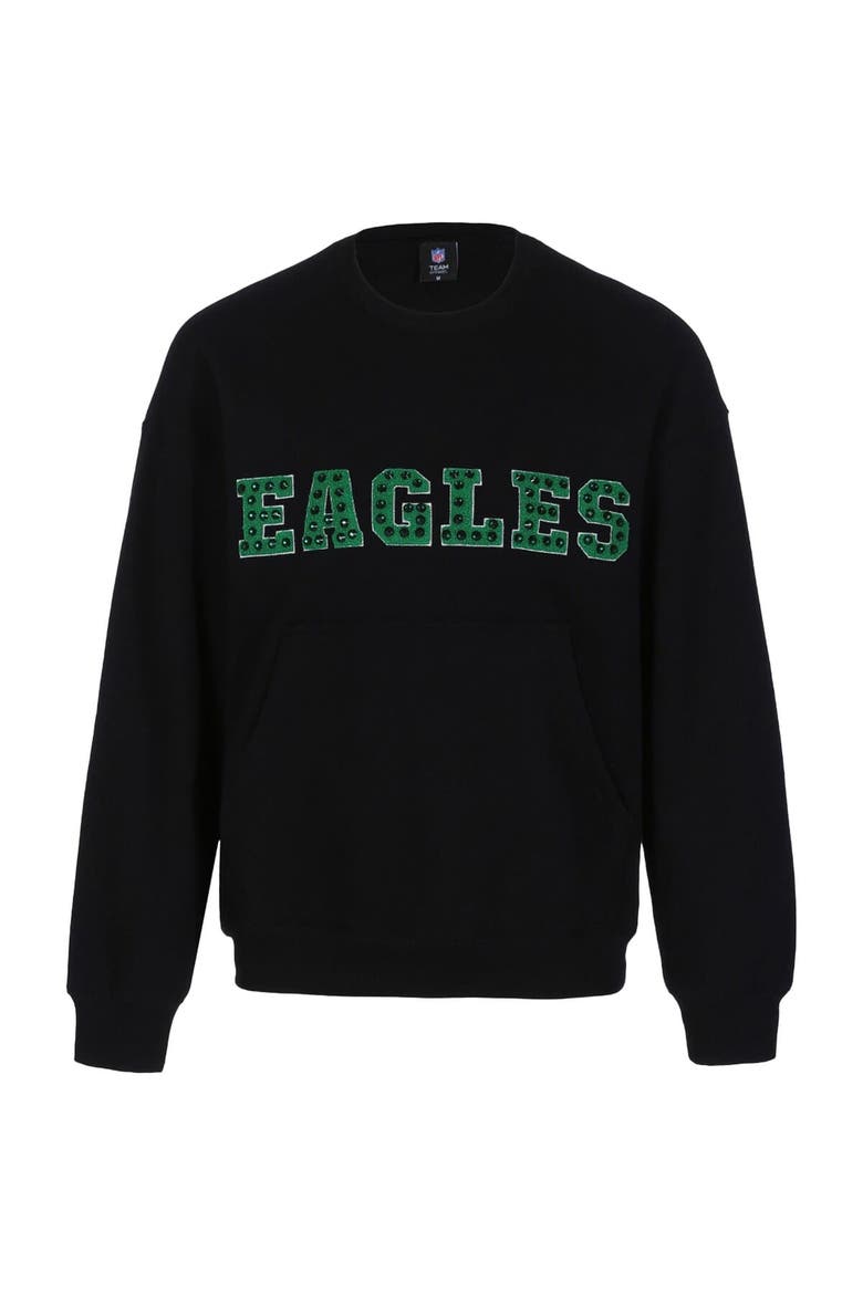 Women's Cuce Black Philadelphia Eagles Chenille Jeweled Sweatshirt, Main, color, Black