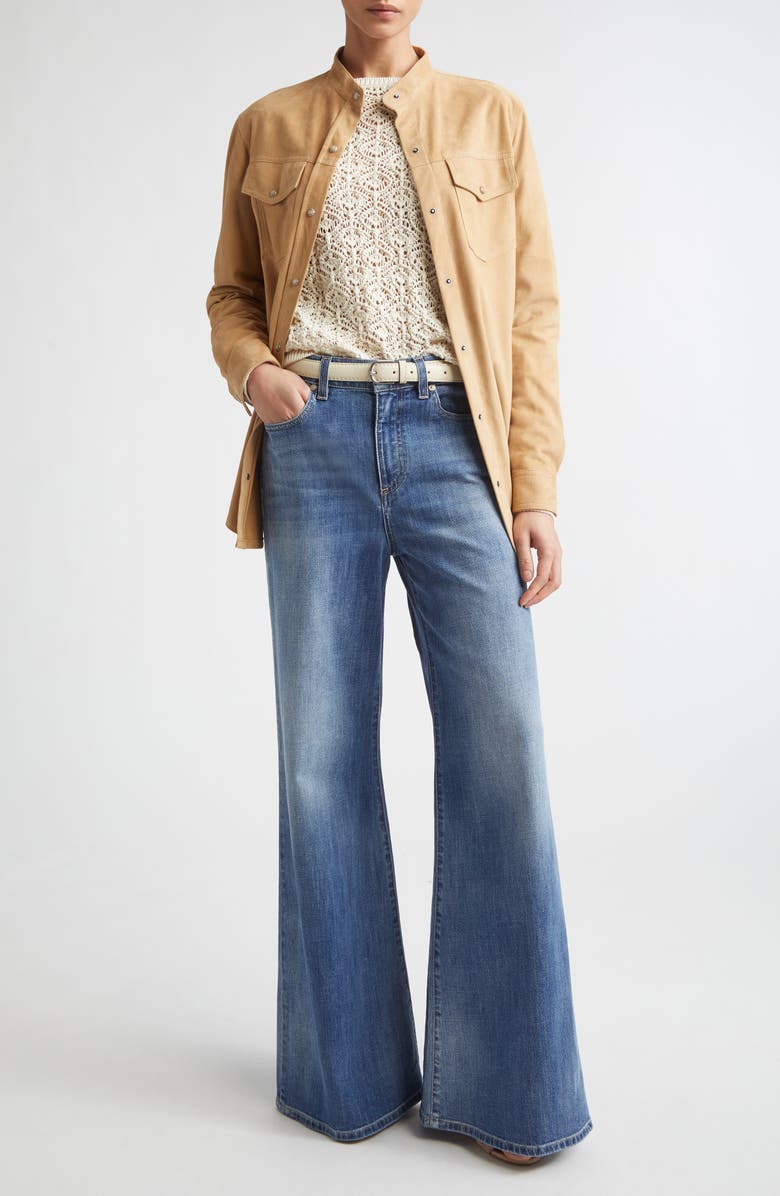 Eleventy Lambskin Suede Overshirt, Alternate, color, Camel