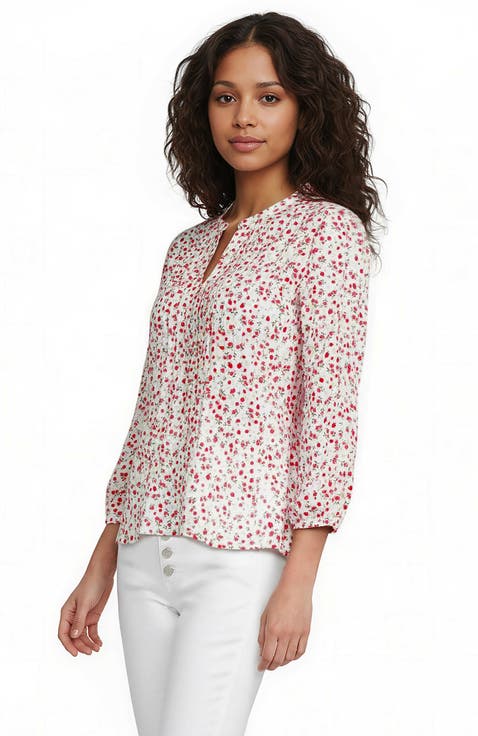 Plus Size Lightweight Jersey Button Pintuck Top