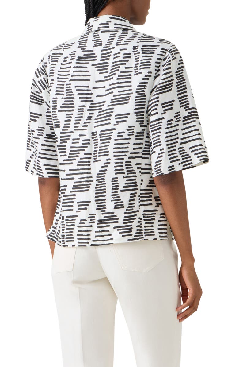 Akris Dance Movements Print Linen Button-Up Shirt, Alternate, color, Ecru-Black