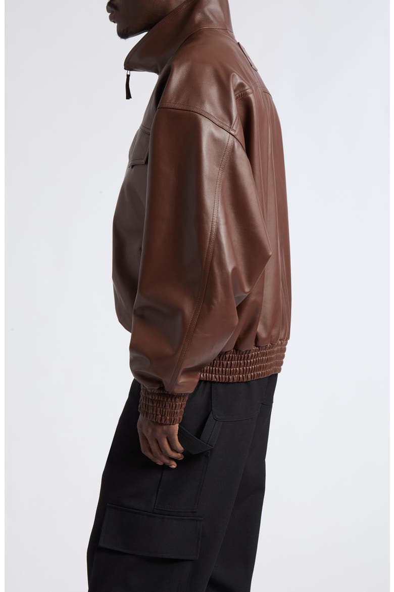 High Collar Leather Bomber Jacket, Alternate, color, 2135 CASTOR