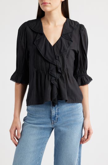 メイドウェル Madewell Puff Sleeve V-Neck Tee レディース シャツ トップス Jet Black Women's Madewell Mixy V-Neck Puff Tee | Zappos.com