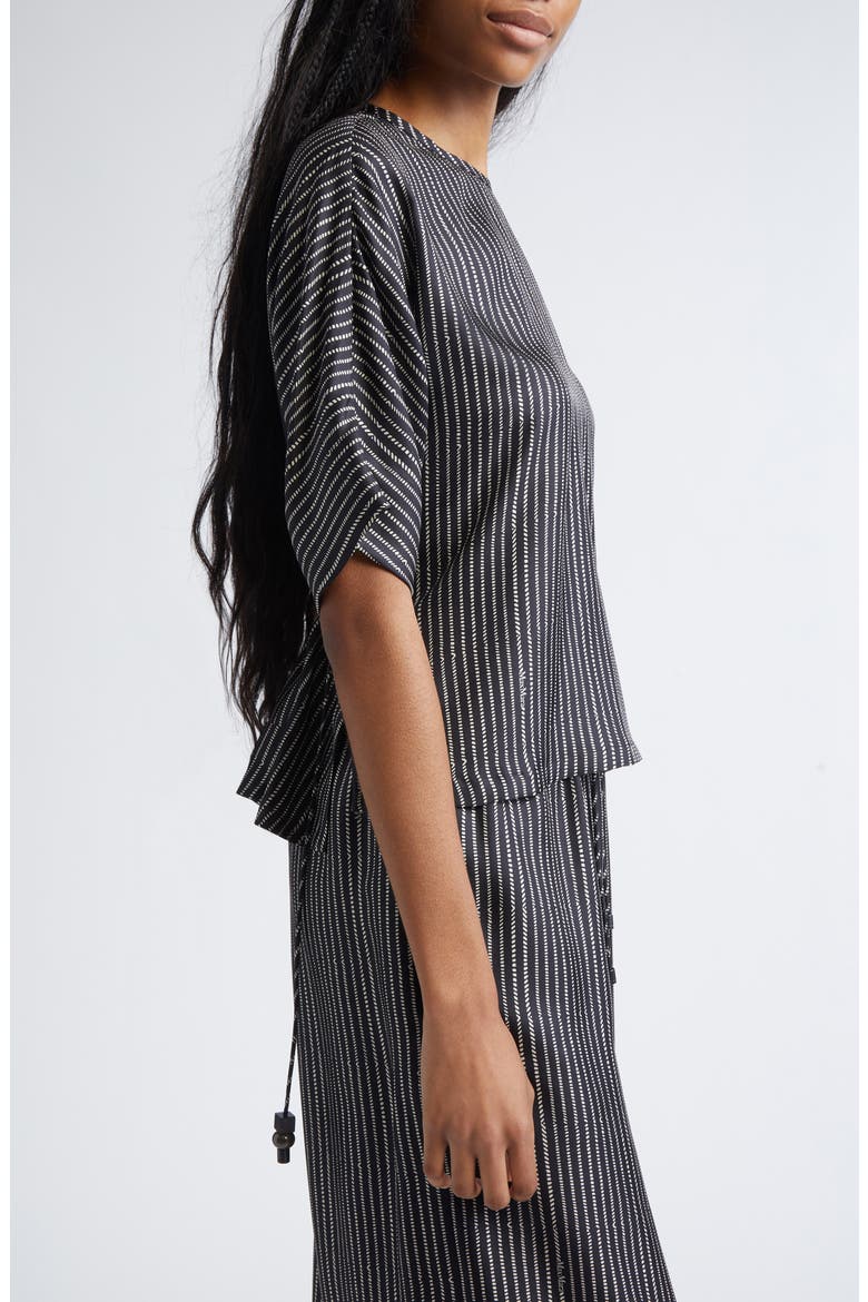 Nordica Broken Stripe Silk Twill Top, Alternate, color, BLACK WHITE