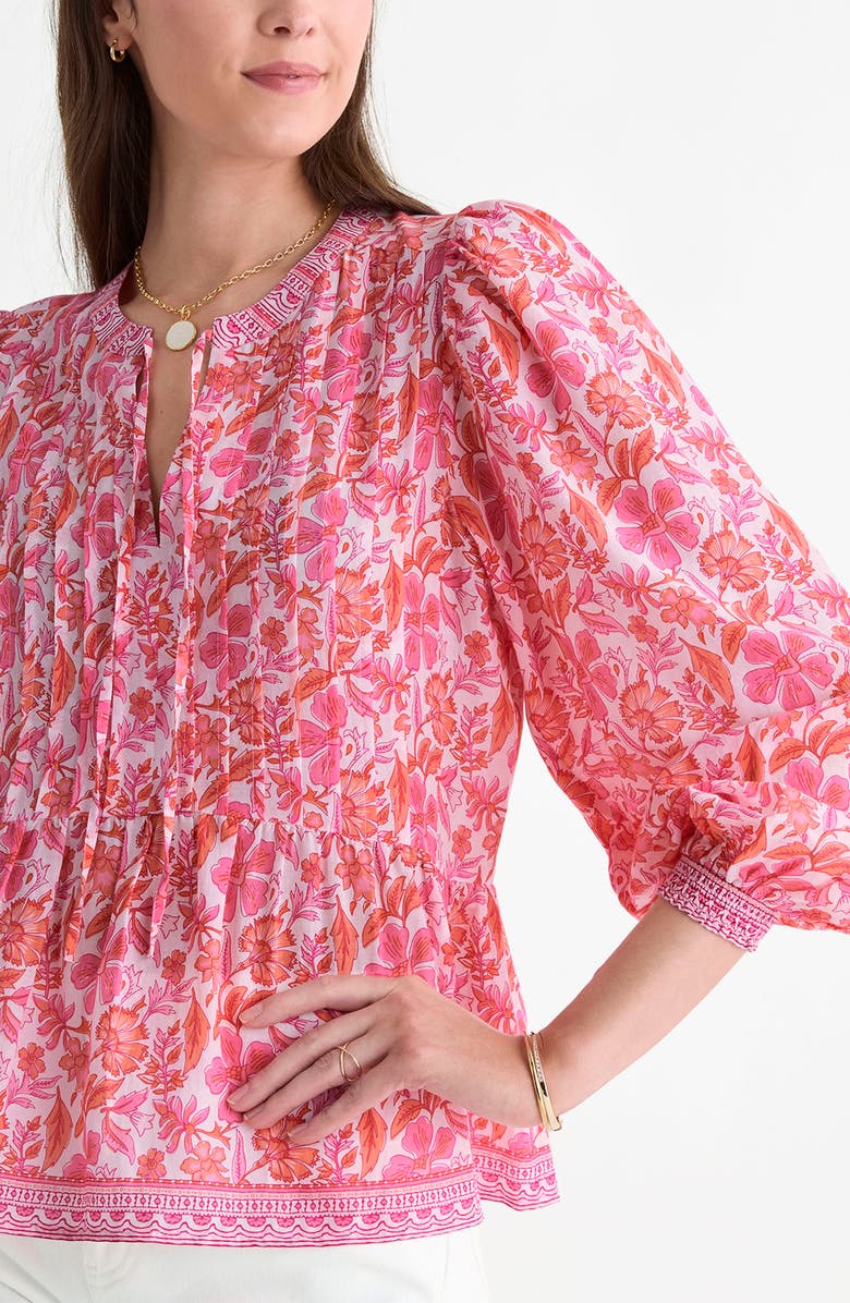 vineyard vines Nora Pintuck Peplum Top, Alternate, color, Block Print Toucan