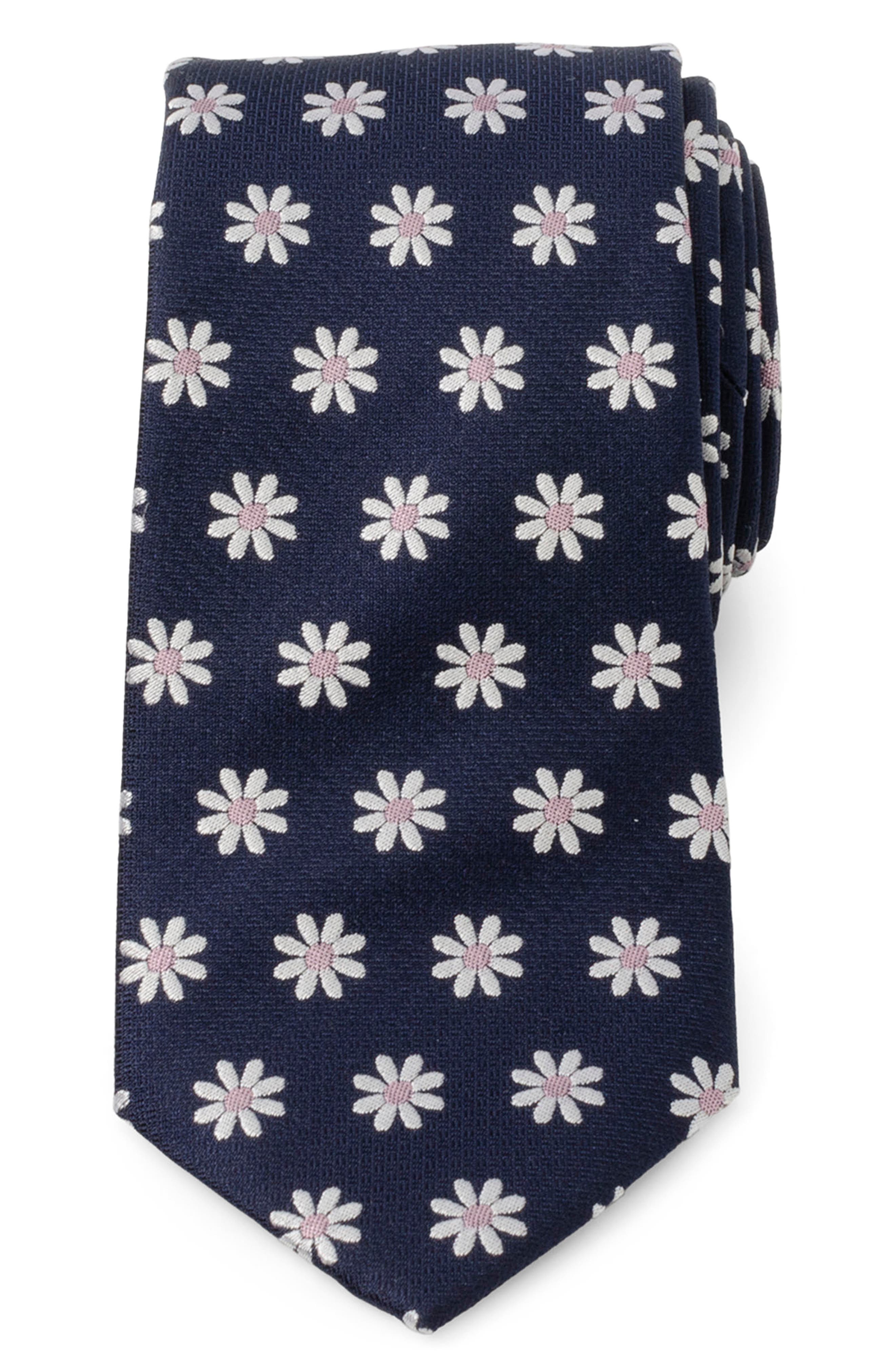 Cufflinks, Inc. Daisy Floral Silk Tie in Navy 