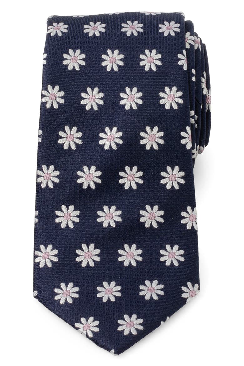 Daisy Floral Silk Tie, Main, color, NAVY