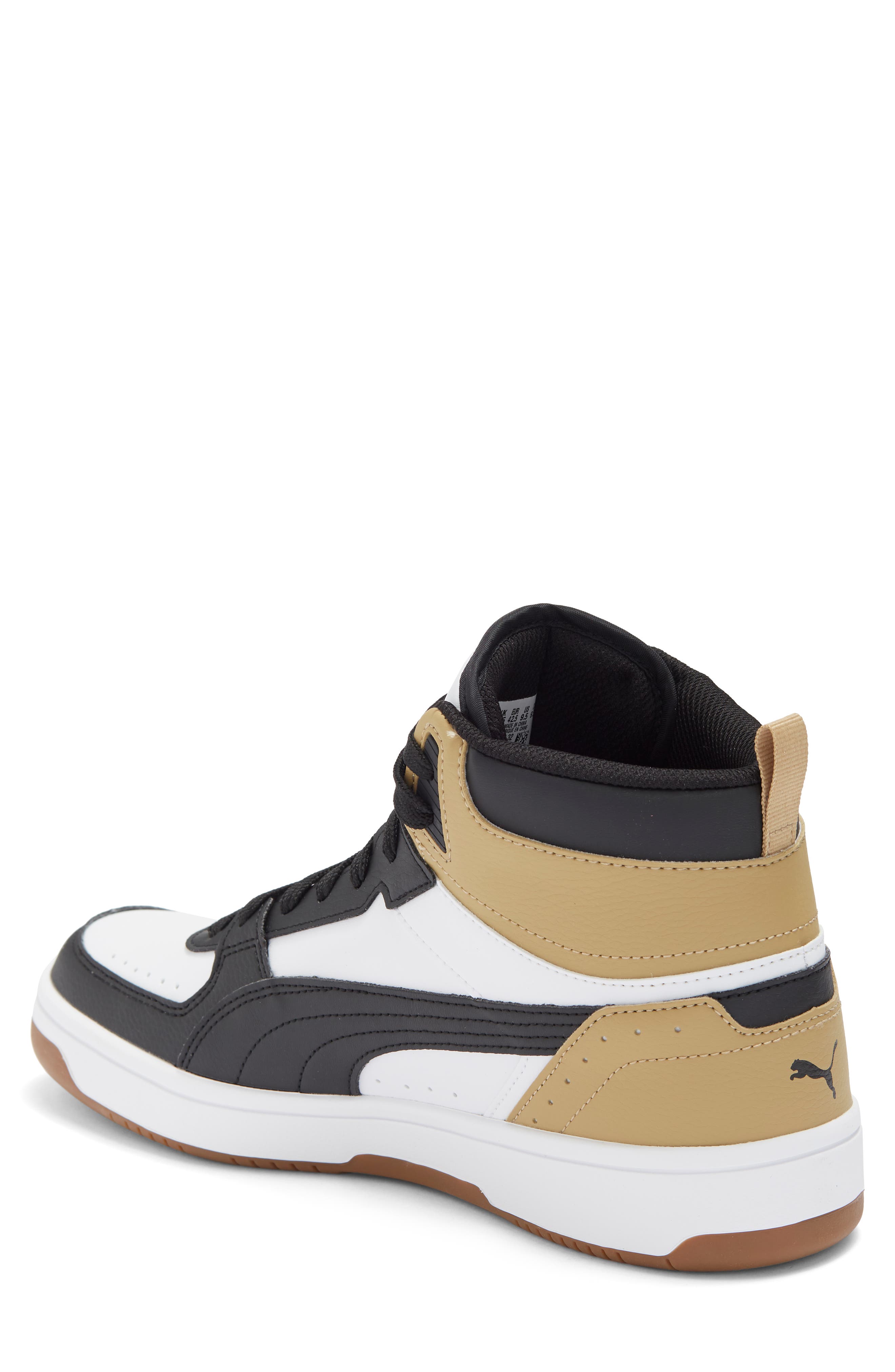 PUMA Rebond Joy High Top Sneaker, Alternate, color, Puma White-Puma Black-Tan