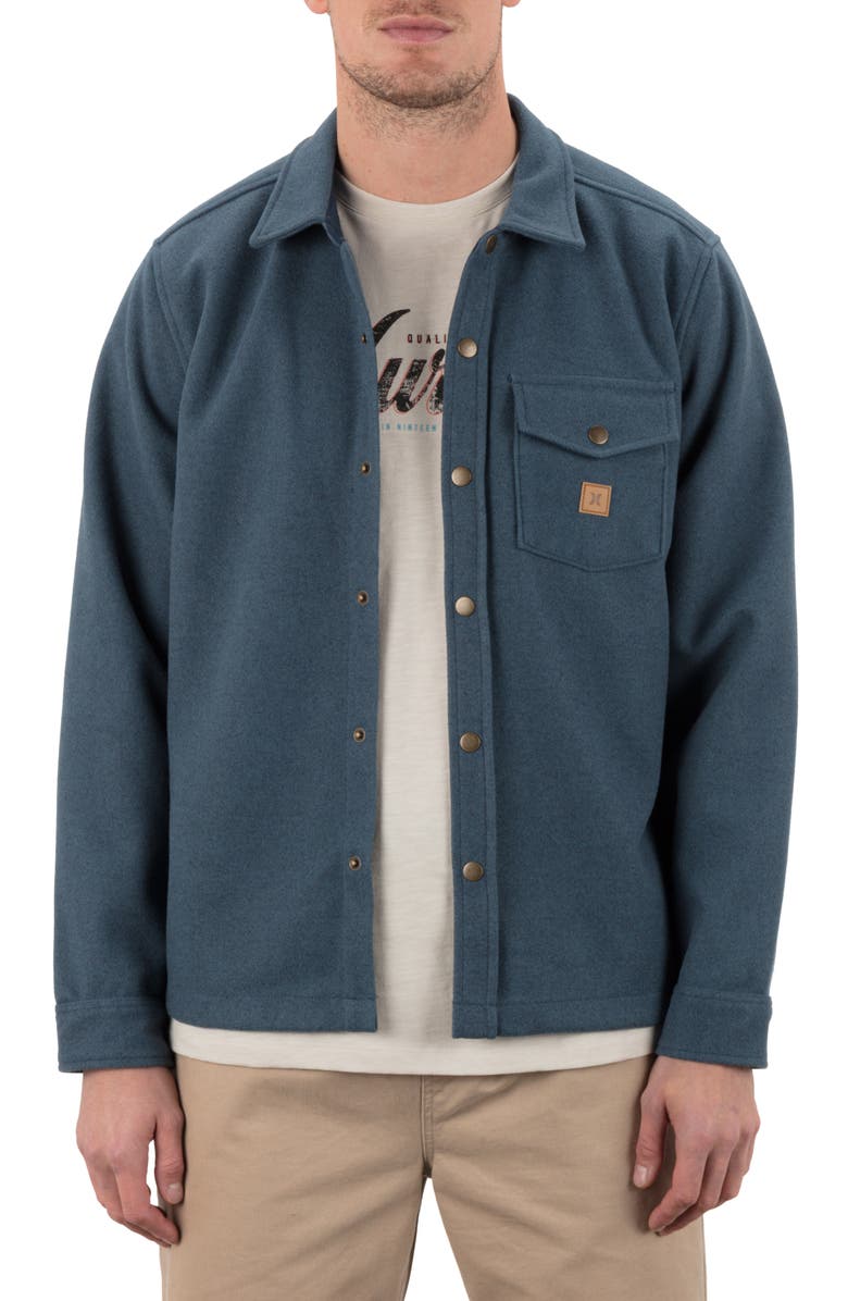 Hurley Santa Cruz Seaside Solid Flannel Button-Up Shirt Jacket, Main, color, Grey Teal