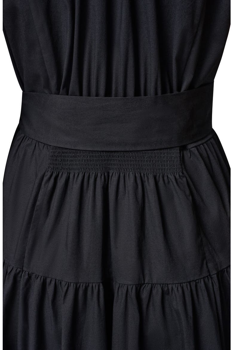 Tie Waist Stretch Poplin Midi Dress, Alternate, color, BLACK