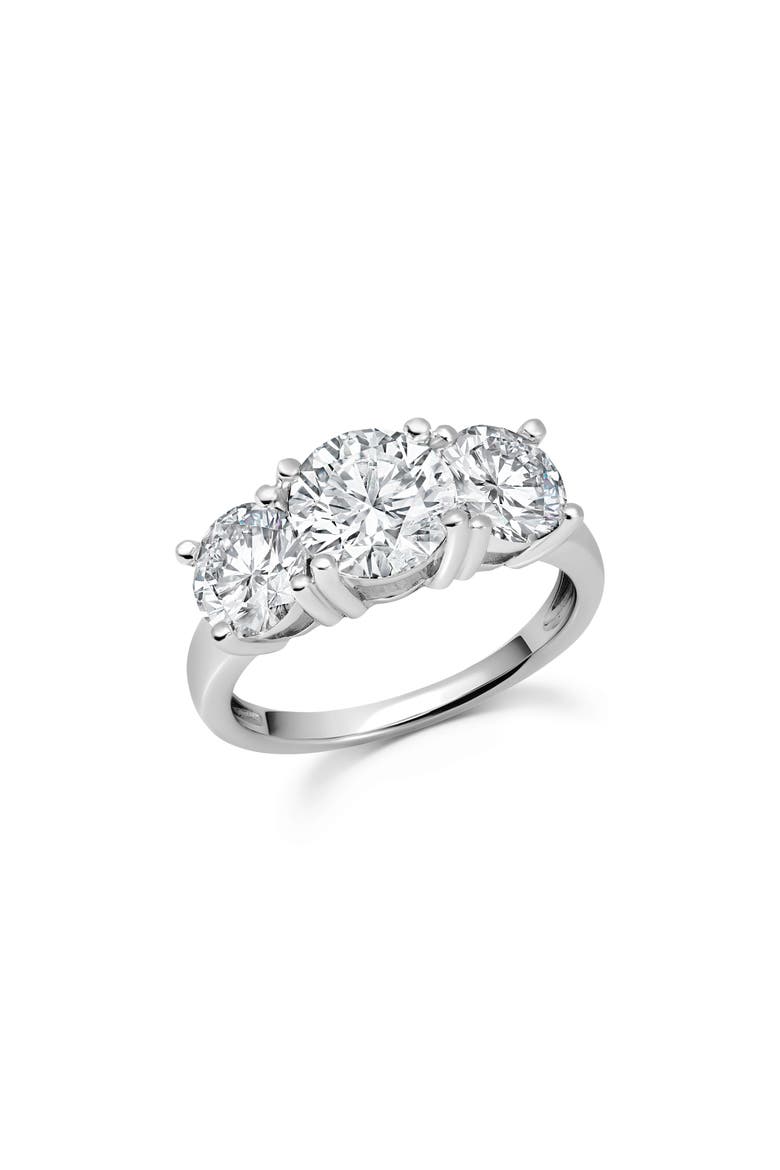 Classic Three Stone Cubic Zirconia Ring, Main, color, PURE PLATINUM/ CLEAR STONE