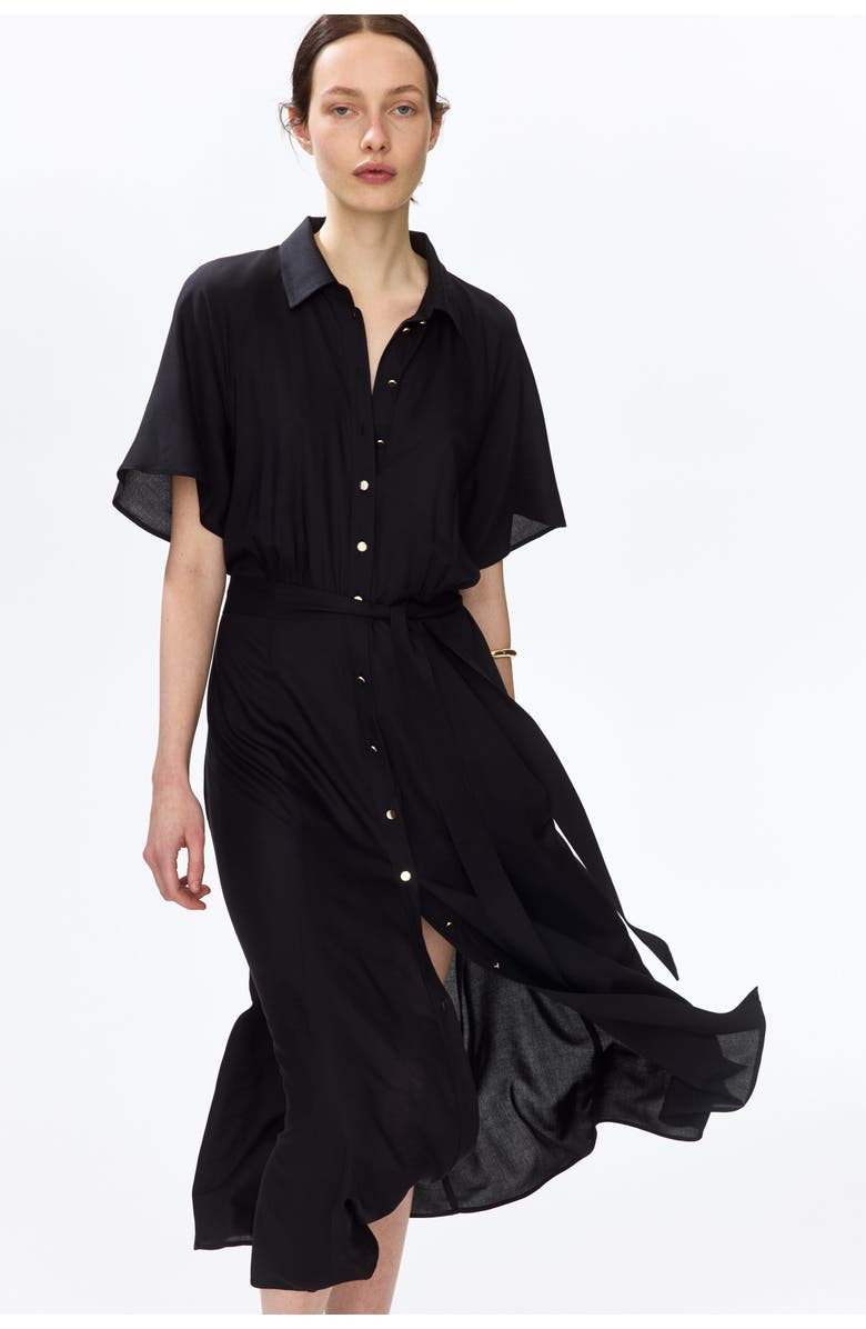 H&M Tie-belt shirt dress, Main, color, Black