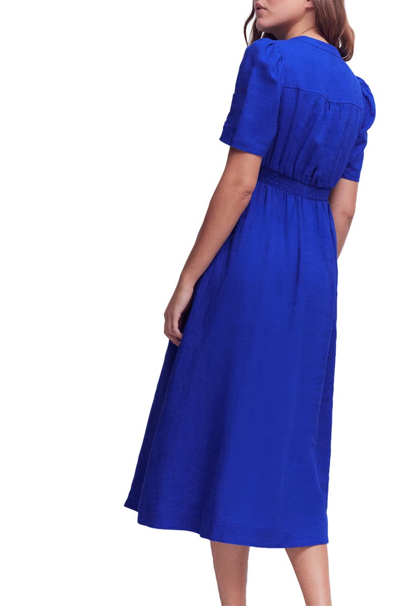 Boden Ivy Short Sleeve Linen Midi Dress, Alternate, color, Bright Blue