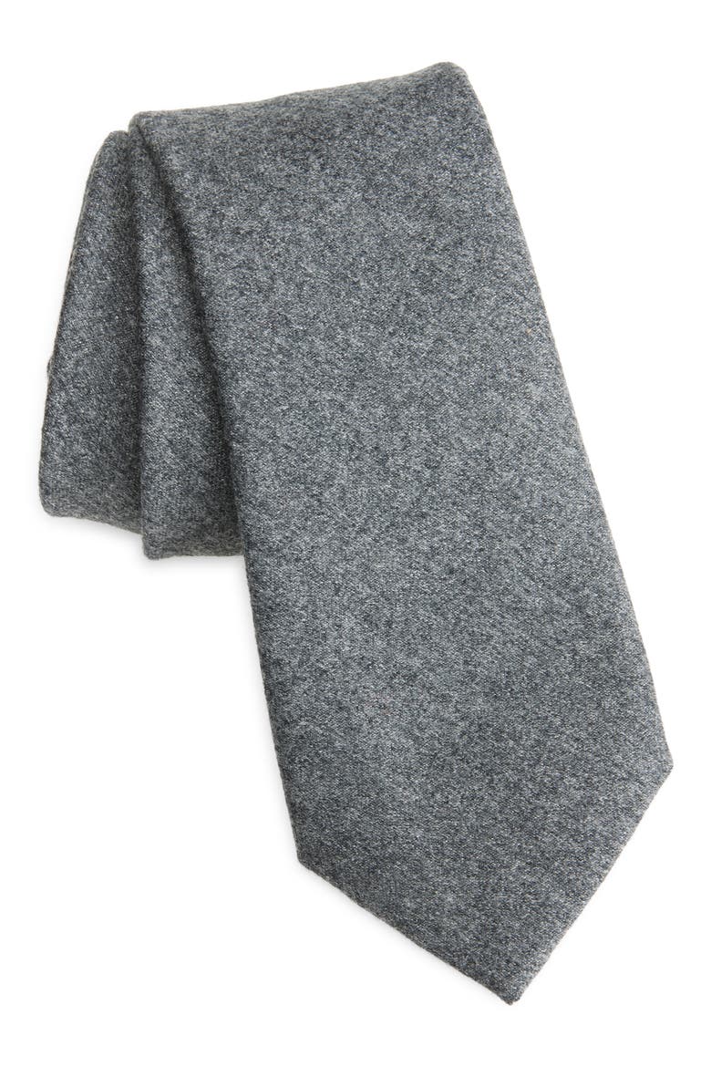Heathered Wool Flannel Tie, Main, color, GREY