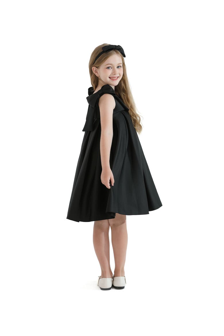 Palermo Satin Bow Pleated Dress, Alternate, color, Black