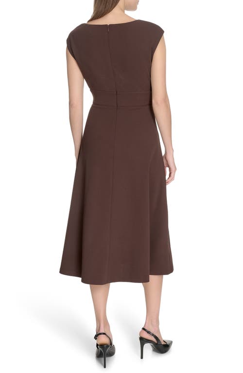 Calvin Klein Cap Sleeve Scuba Crepe Midi Dress In Brown