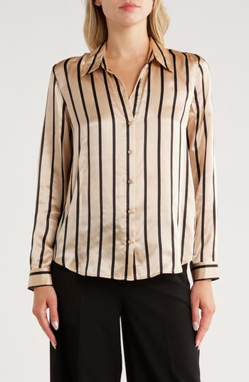 L Agence L'agence Tyler Stripe Long Sleeve Silk Button-up Shirt In Multi