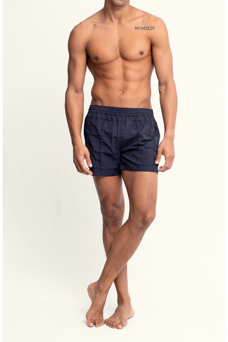 Sebastian Grid Pintuck 4-Inch Nylon Swim Trunks, Alternate, color, STORM/ DARK BLUE