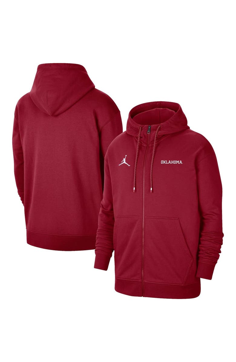 Jordan Brand Men's Jordan Brand Crimson Oklahoma Sooners Travel Fleece Full-Zip Hoodie, Main, color, 