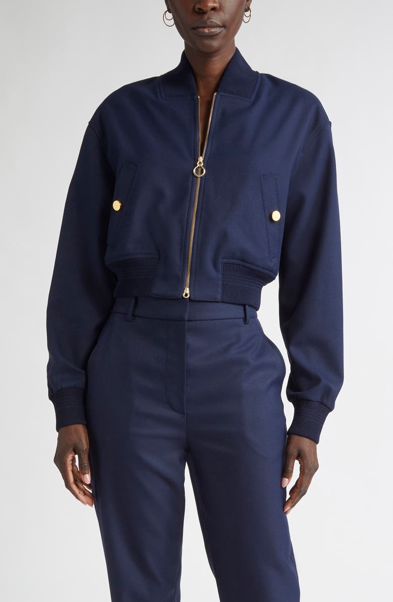 ST. JOHN Dakota Stretch Gabardine Bomber Jacket, Main, color, Navy