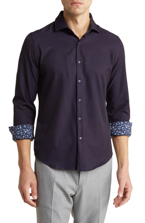 Polka Dot Stretch Button-Down Shirt