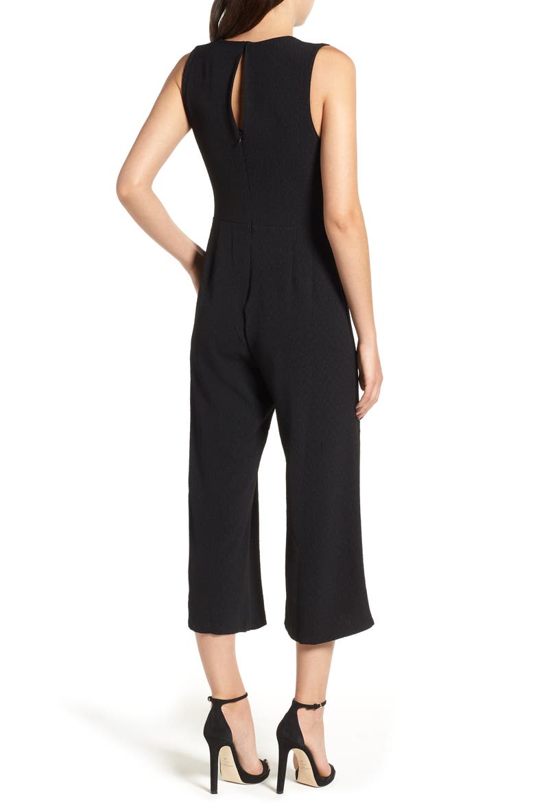 Tie Waist Crop Jumpsuit, Alternate, color, BLACK