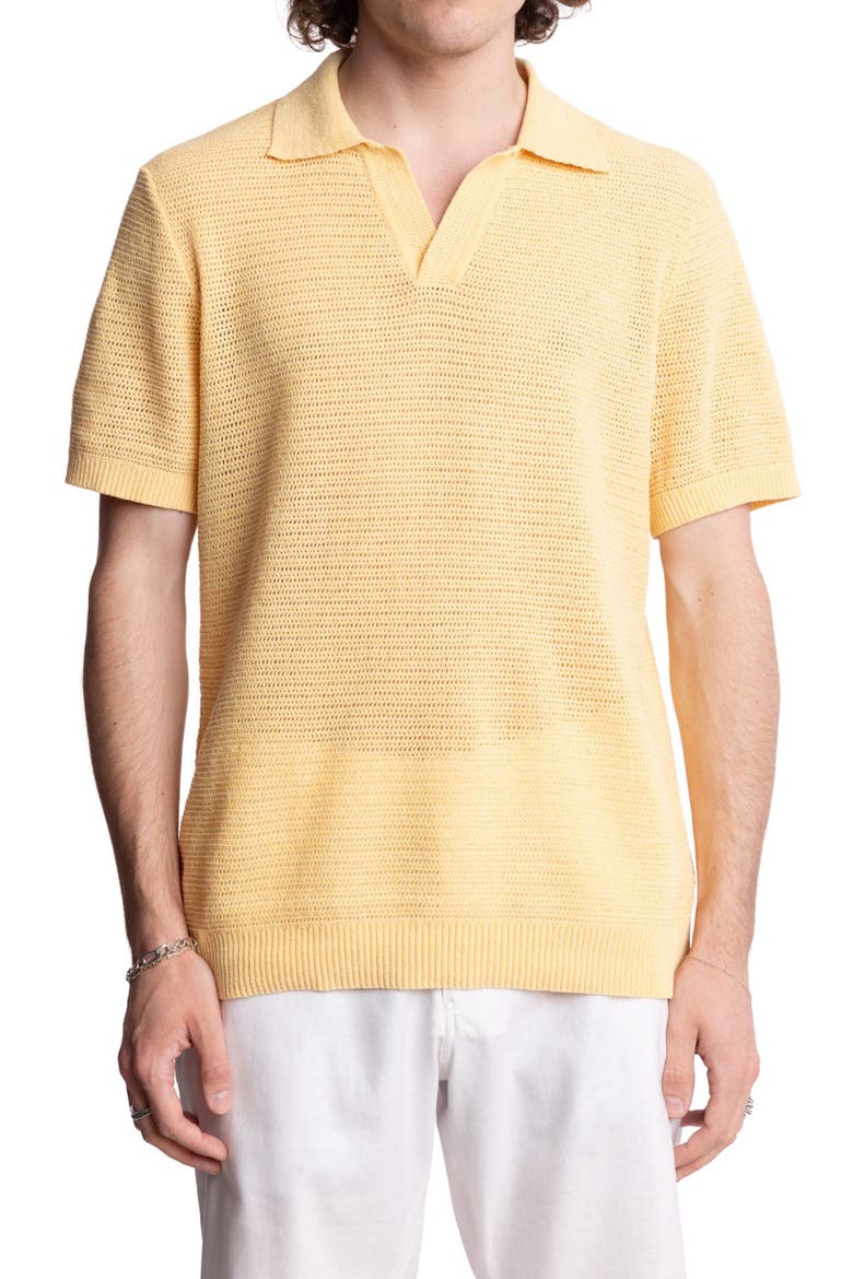Open Knit Johnny Collar Polo, Main, color, LIGHT YELLOW CHENILLE