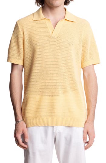 Paisley & Gray Open Knit Johnny Collar Polo In Yellow