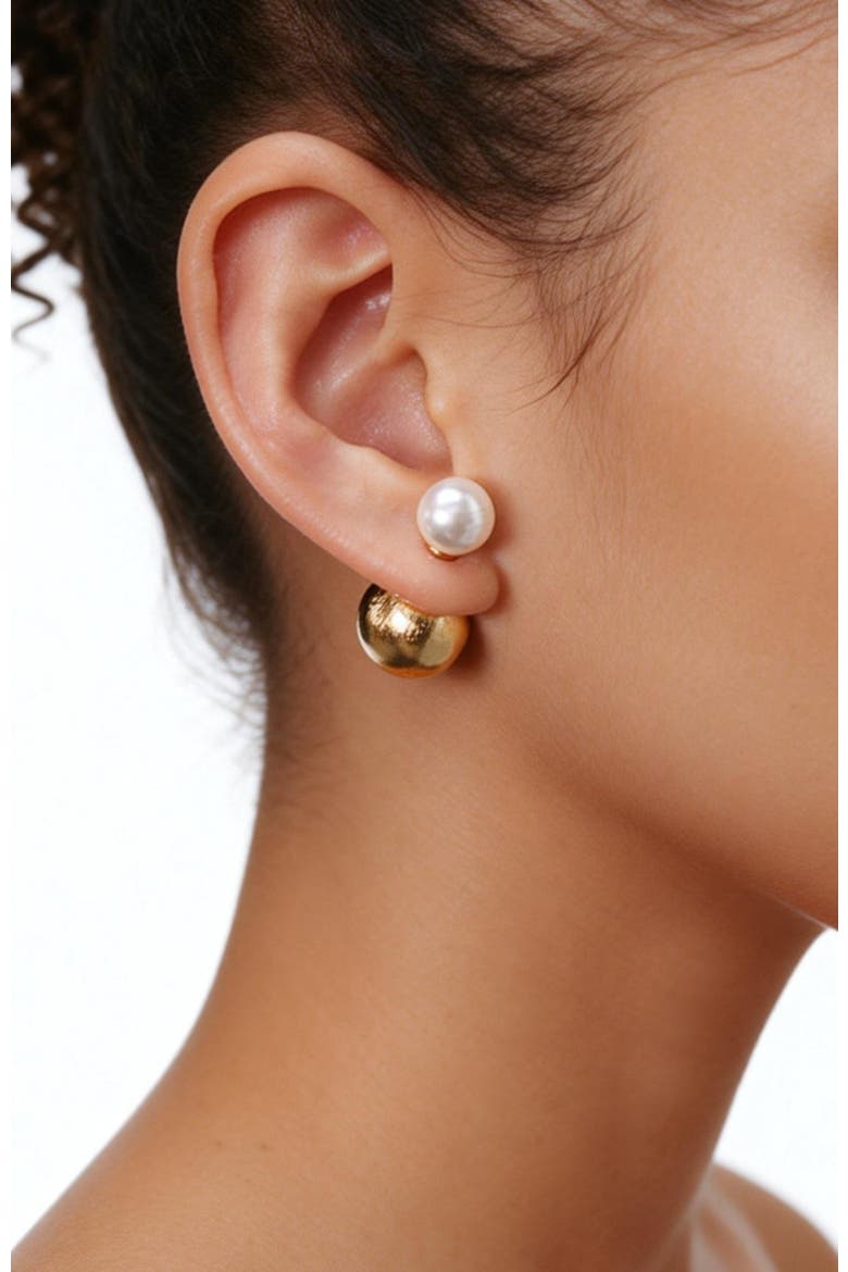Duo Studs Earrigns, Alternate, color, Gold & White