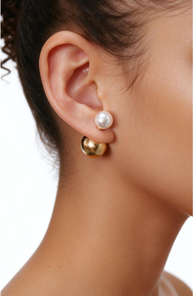 RC RETRO CHIC Duo Studs Earrigns, Alternate, color, Gold & White