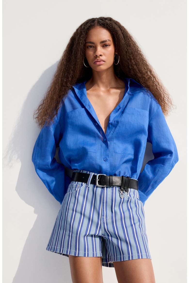 Stripe Denim Shorts, Alternate, color, BLUE