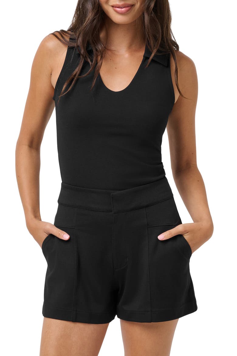 Friday Ponte Sleeveless Polo, Main, color, BLACK