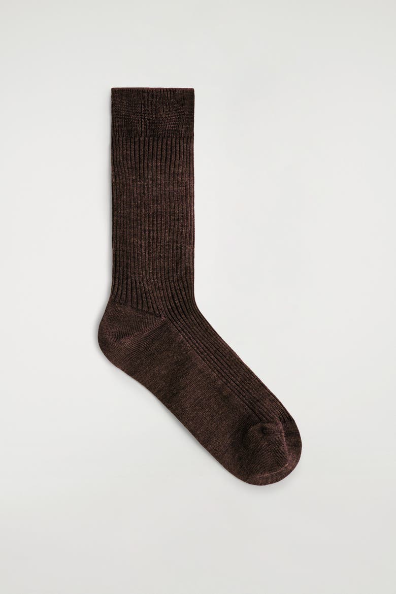 Ribbed Silk Socks, Main, color, DARK BROWN